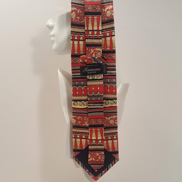 Silk Necktie w/Refined European Styling w/Red Gold Cream and Black Colors NWOT - Picture 2 of 5